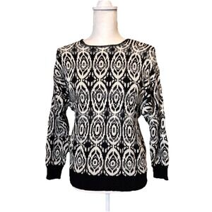 Vintage Bonwit Teller Small Black White Angora Blend Ikat Sweater‎